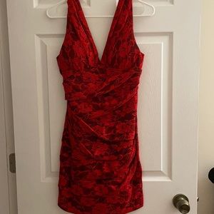 Red and black rose lace bodycon dress, size L